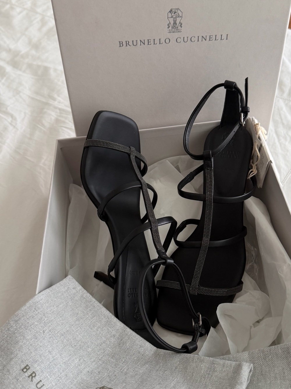 Brunello Cucinelli Monili Heels Strap leather sandals New In Box SIZE 37 eu